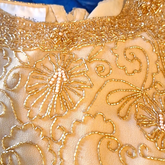 Vintage Gold-Beaded Formal Floral Crop Blouse, sz 4, NWT - Picture 9 of 11